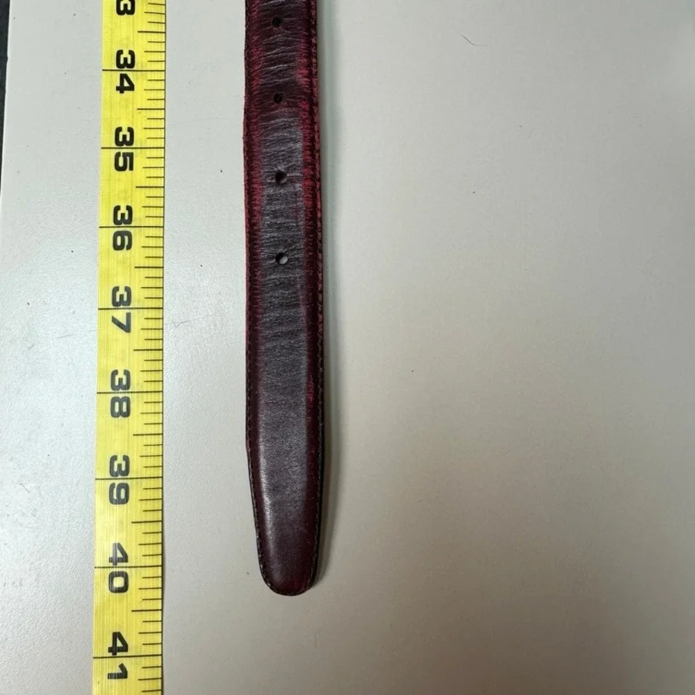 Portfolio Perry Ellis Mens 34 Burgundy Aniline Cowhide Leather Dress Belt 1P3011
